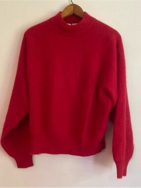 Rafaella Bright Red Mock Neck Sweater Rabbit Hair Lambs Wool Large